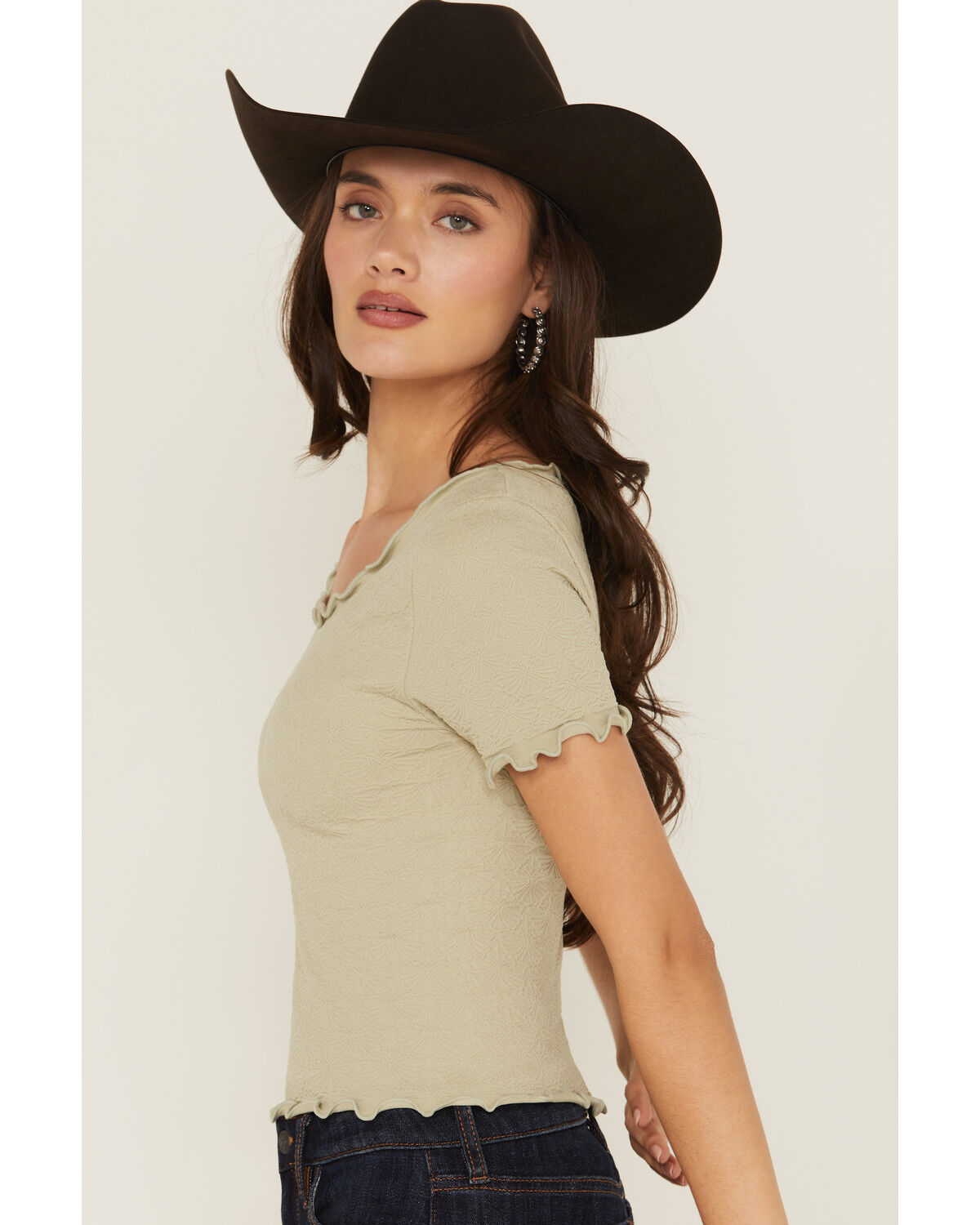 Fornia Women's Jacquard Lettuce Edge Top