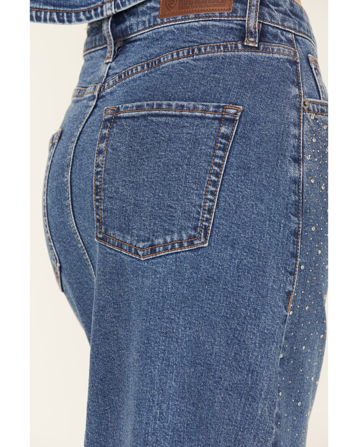 Rock & Roll Denim Women's Medium Wash Rhinestone Studded Maxi Skirt