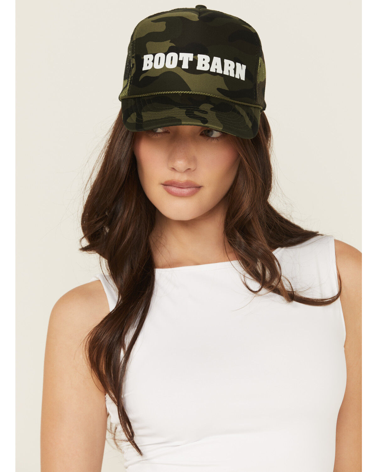 Boot Barn Camo Print Logo Trucker Cap