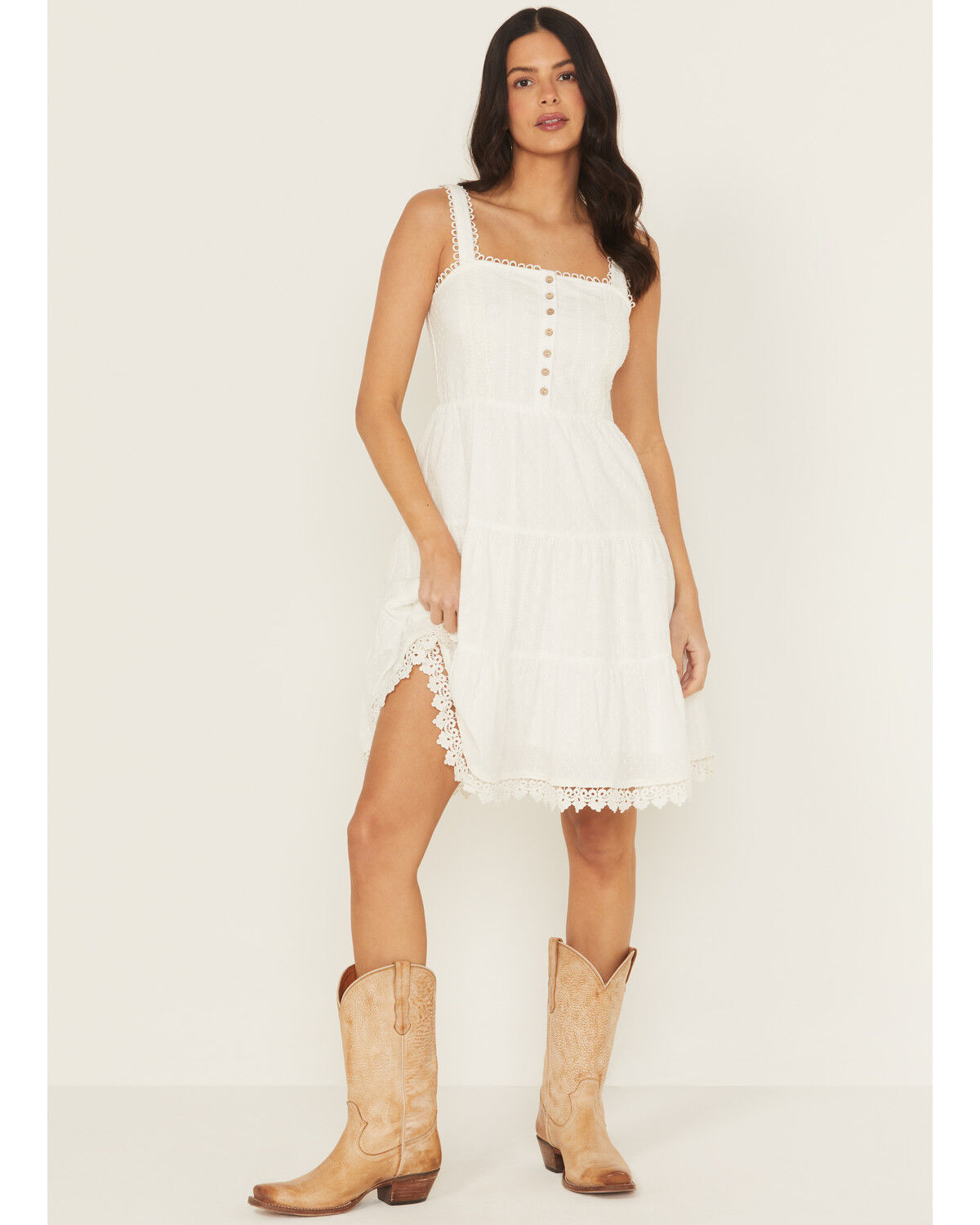 Miss Me Women's Eyelet Tiered Mini Dress