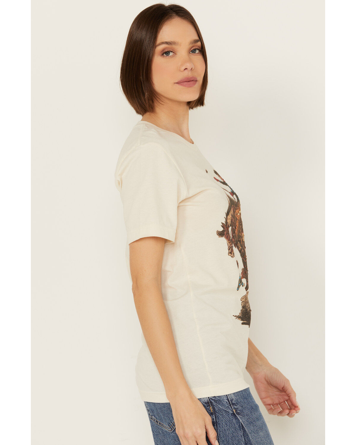 Gina Tees Women's Boujee Broncho Rhinestone Short Sleeve Graphic Tee