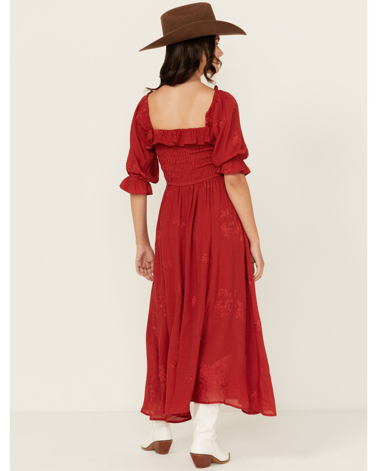 Wild Moss Women's Embroidered Half Sleeve Maxi Dress