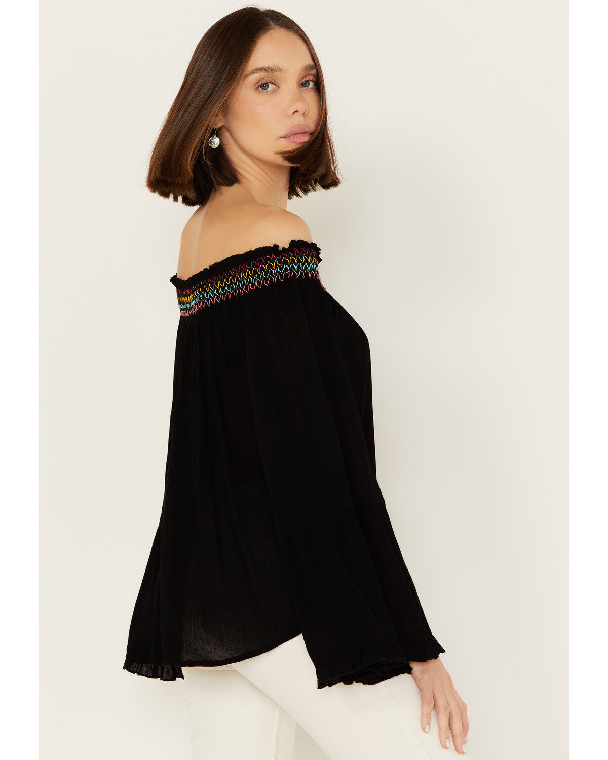 Panhandle Women's Embroidered Off the Shoulder Long Sleeve Top