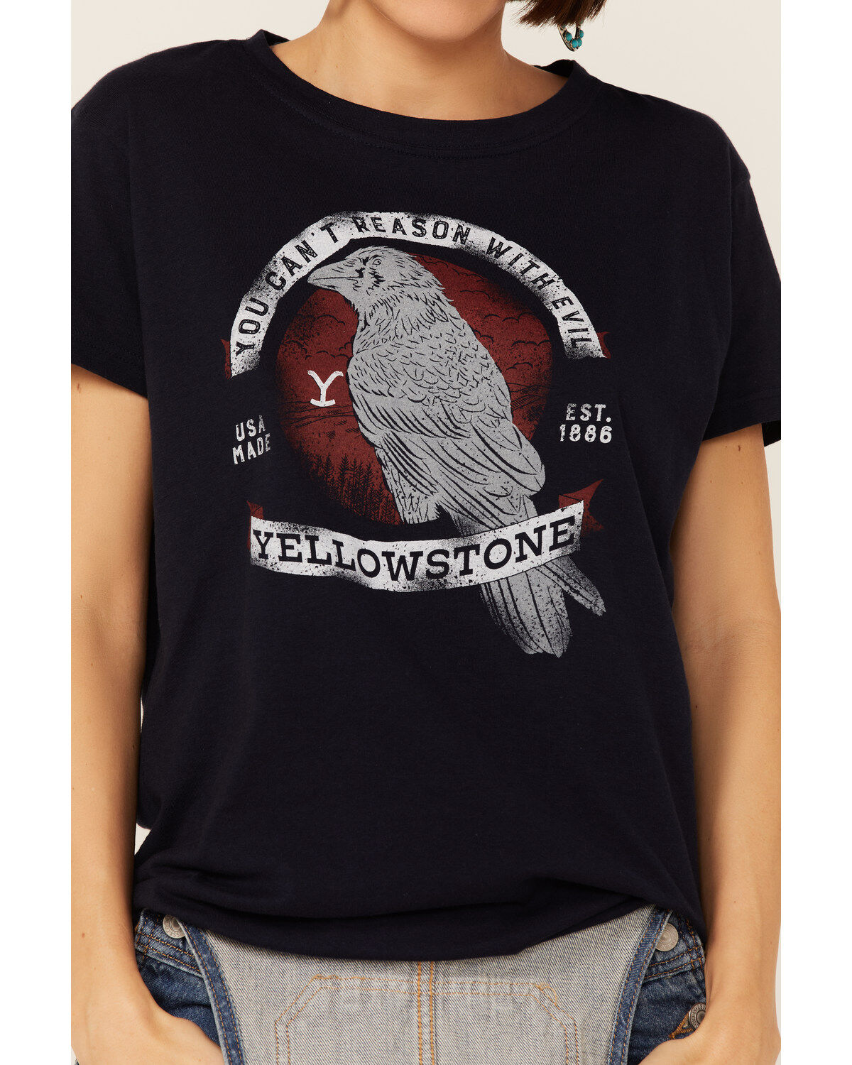 Paramount Network's Yellowstone Women's Navy Can't Reason with Evil Graphic Tee