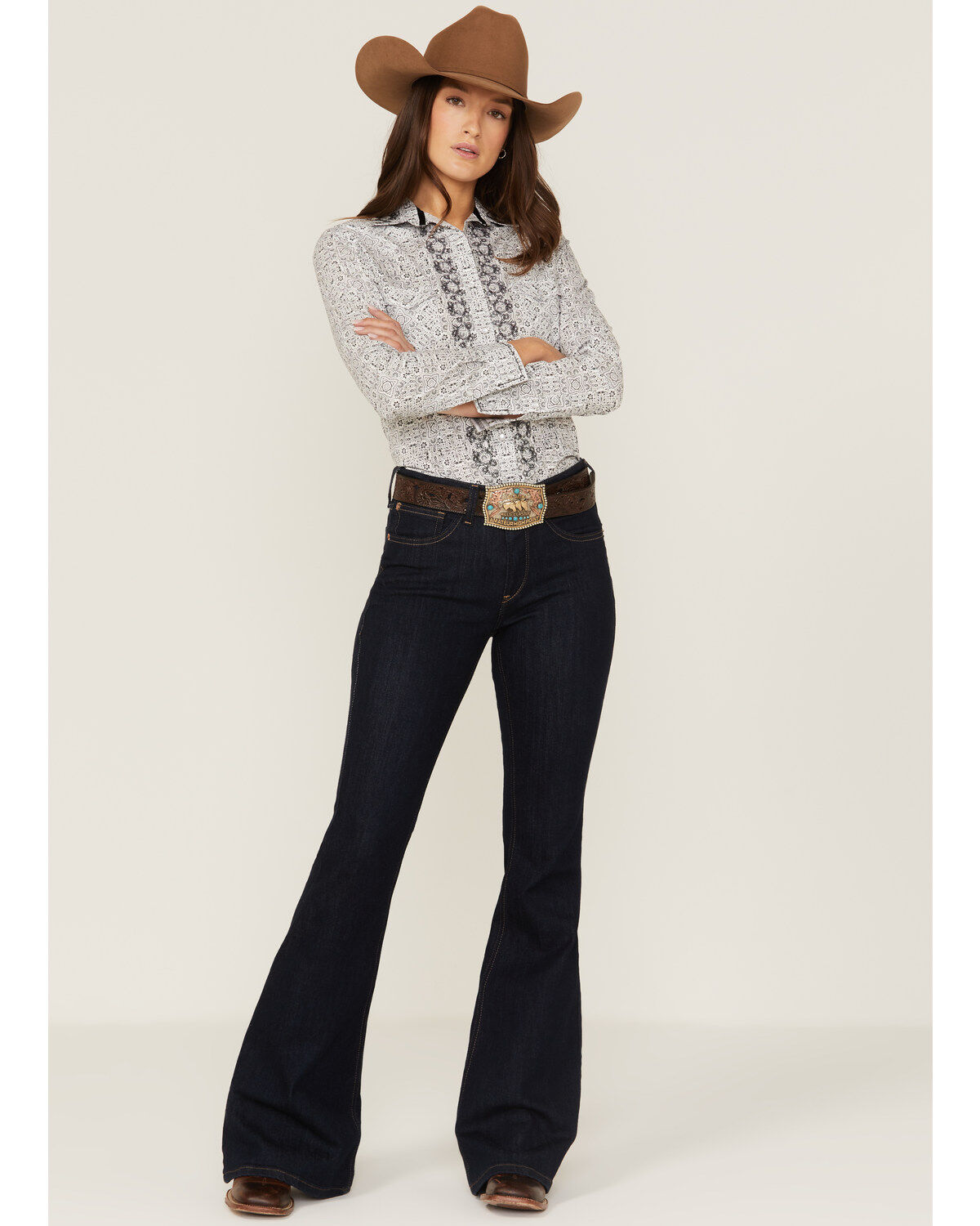 Panhandle Women's Digital Bandana Print Pearl Snap Western Shirt