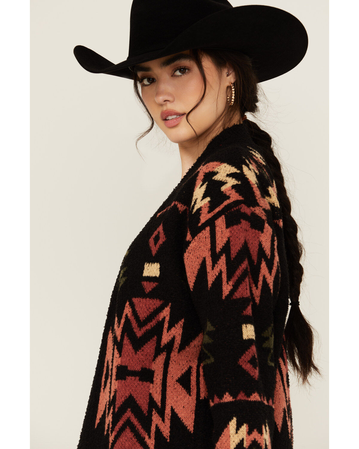 Angie Women's Southwestern Print Open Front Sweater