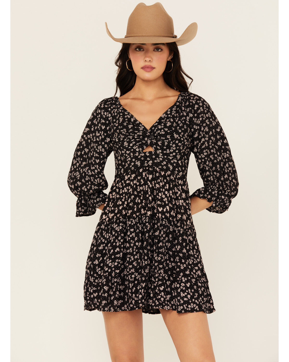 Angie Women's Floral Print Knot Front Mini Dress