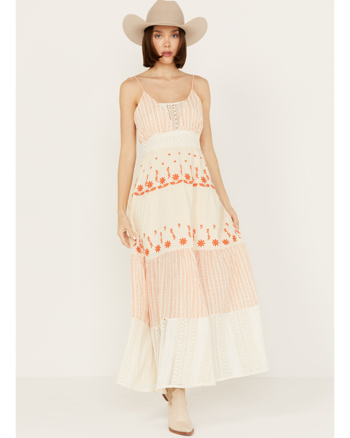 Miss Me Women's Floral Embroidered Sleeveless Maxi Dress