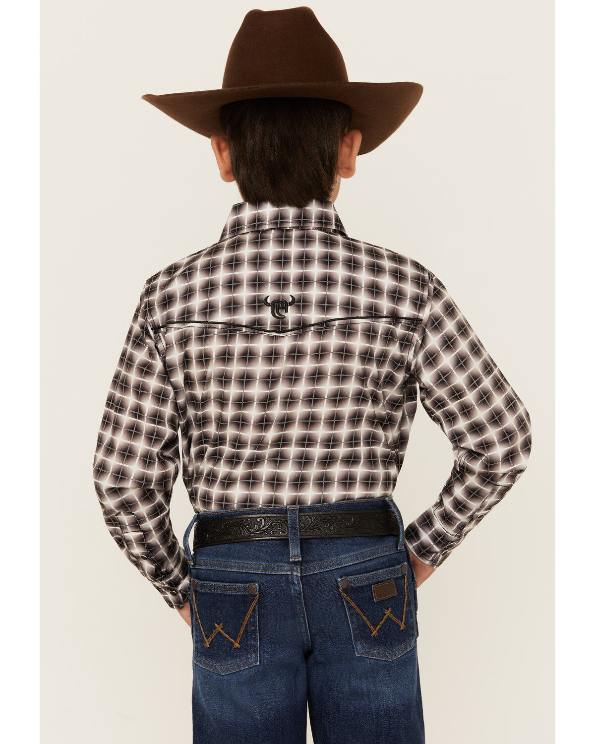 Cowboy Hardware Boys' Plaid Print Long Sleeve Snap Stretch Western Shirt
