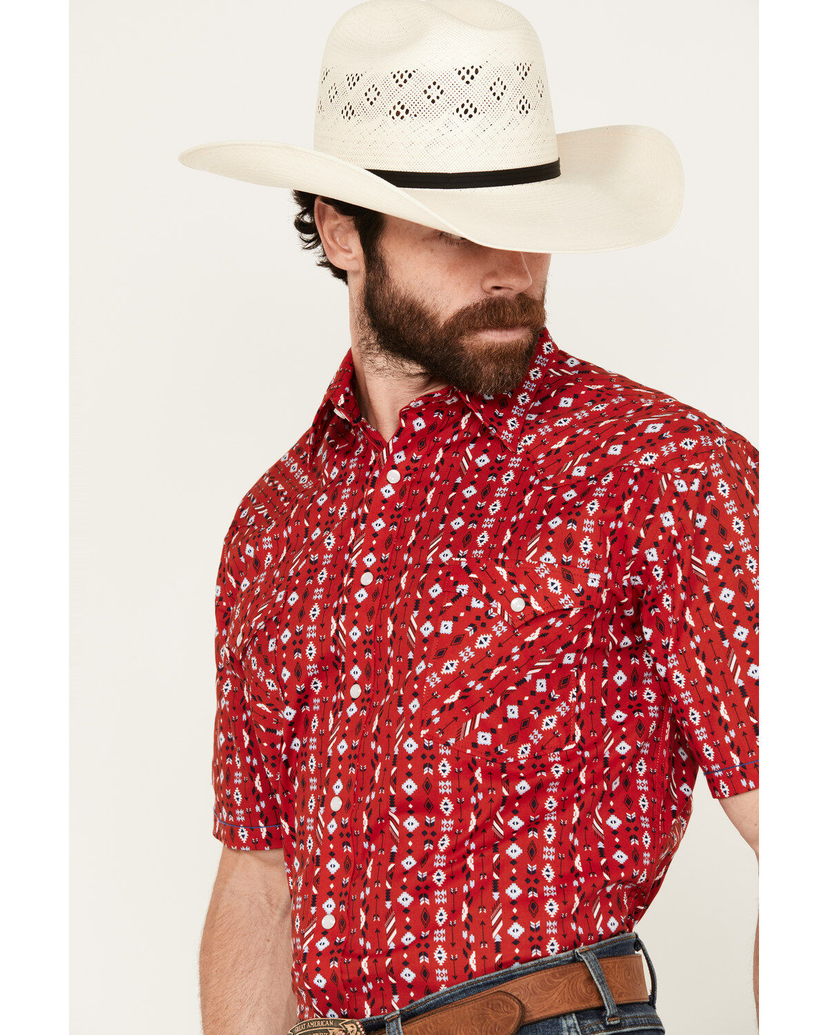 Rough Stock by Panhandle Men's Southwestern Print Short Sleeve Pearl Snap Western Shirt