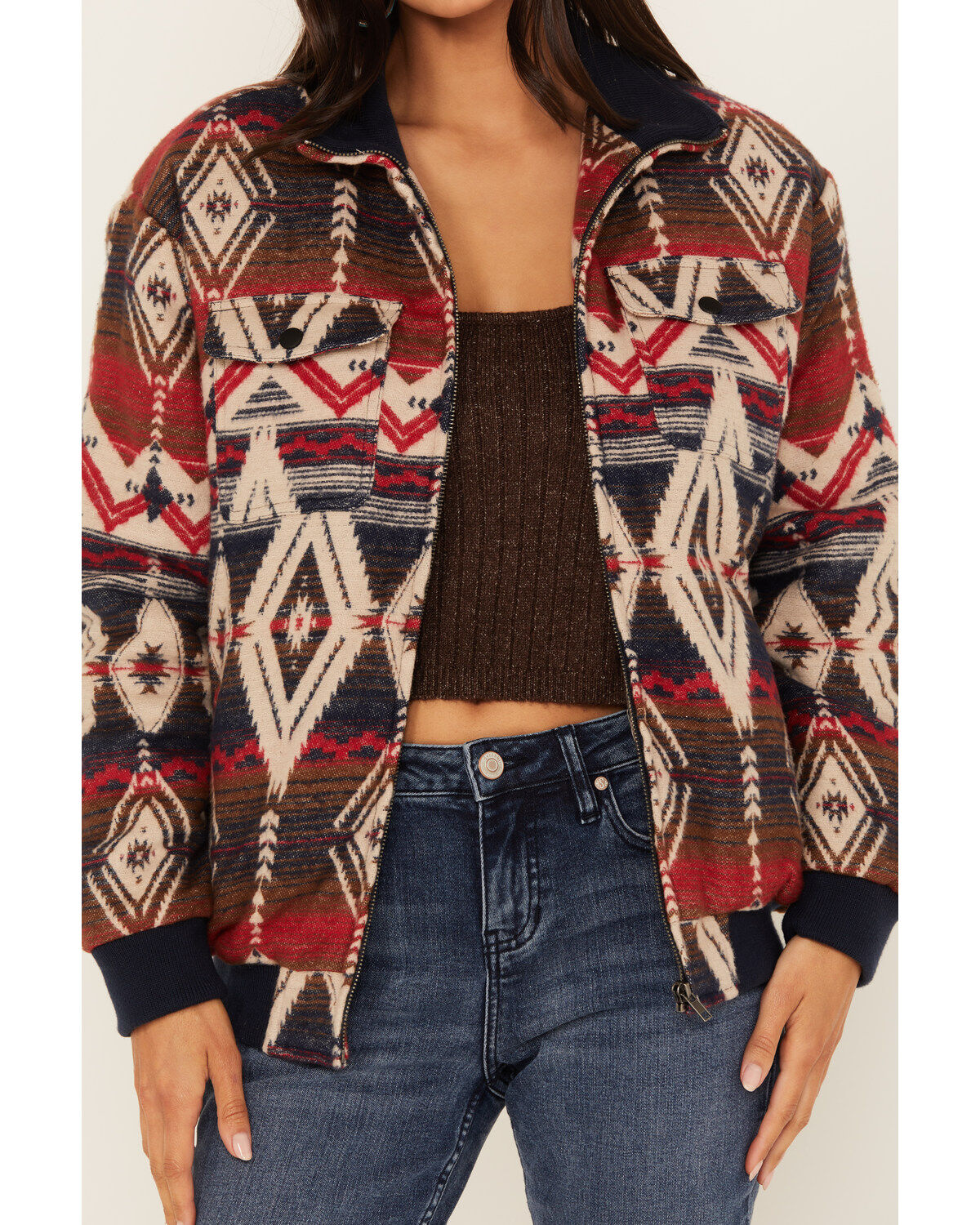 Rock & Roll Denim Women's Southwestern Print Bomber Jacket