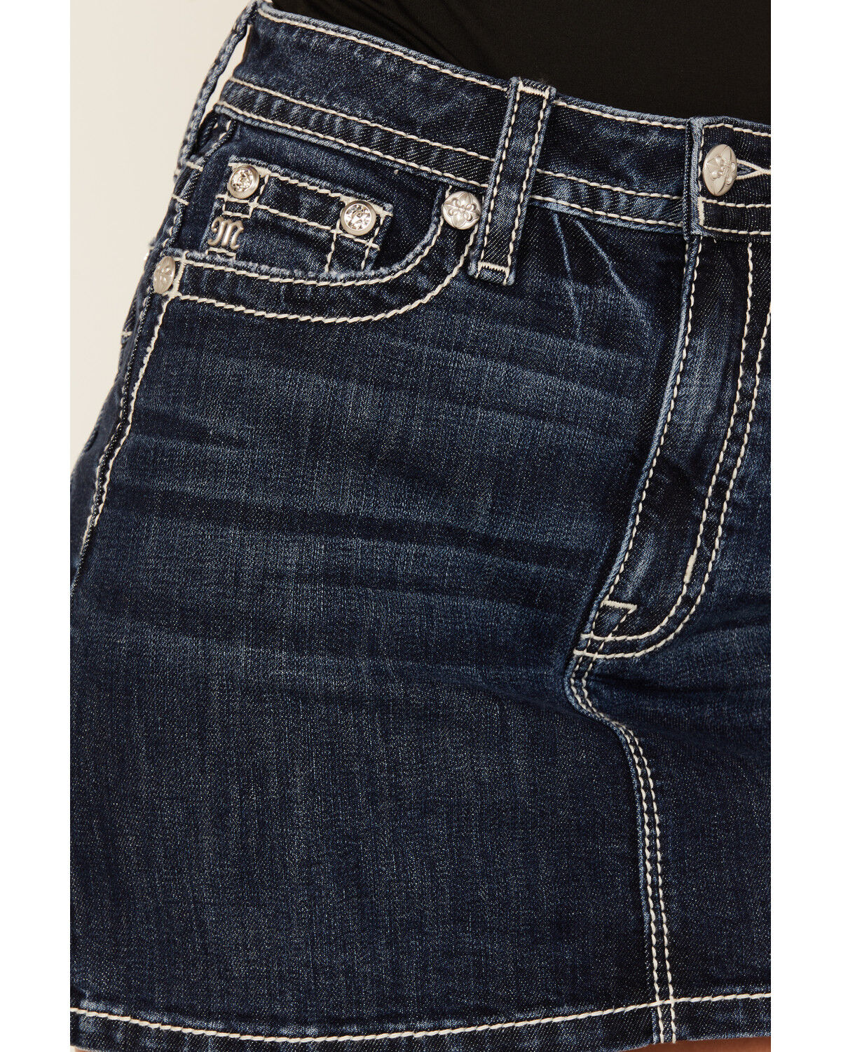 Miss Me Women's Dark Wash Embroidered Pocket Stretch Denim Mini Skirt