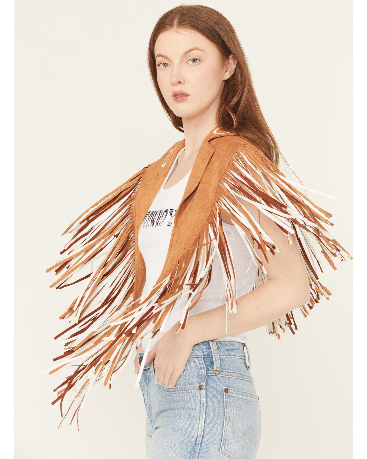 Saints & Hearts Women's Faux Suede Horseshoe Fringe Cape