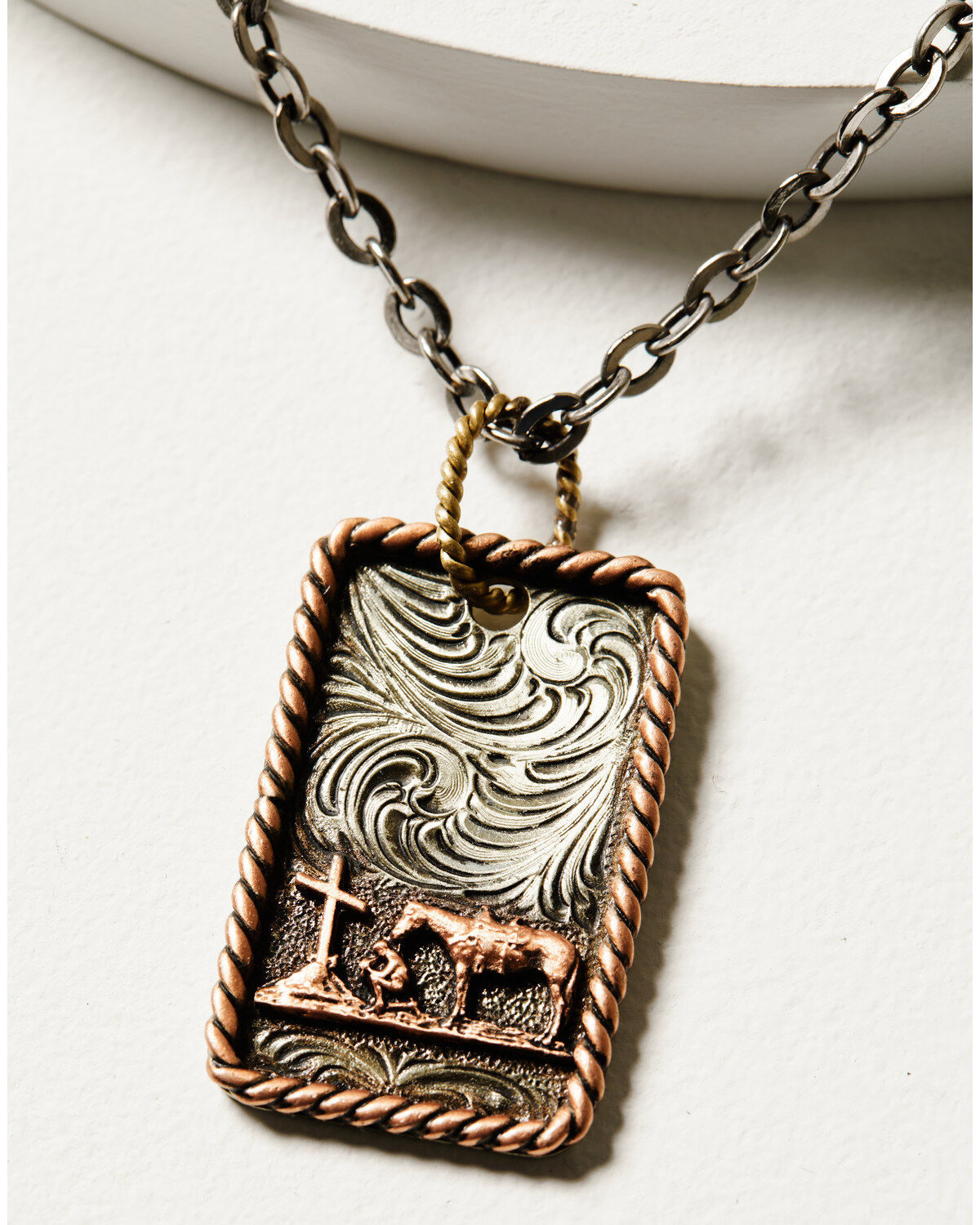M & F Western Men's Silver Praying Cowboy Dog Tag Necklace