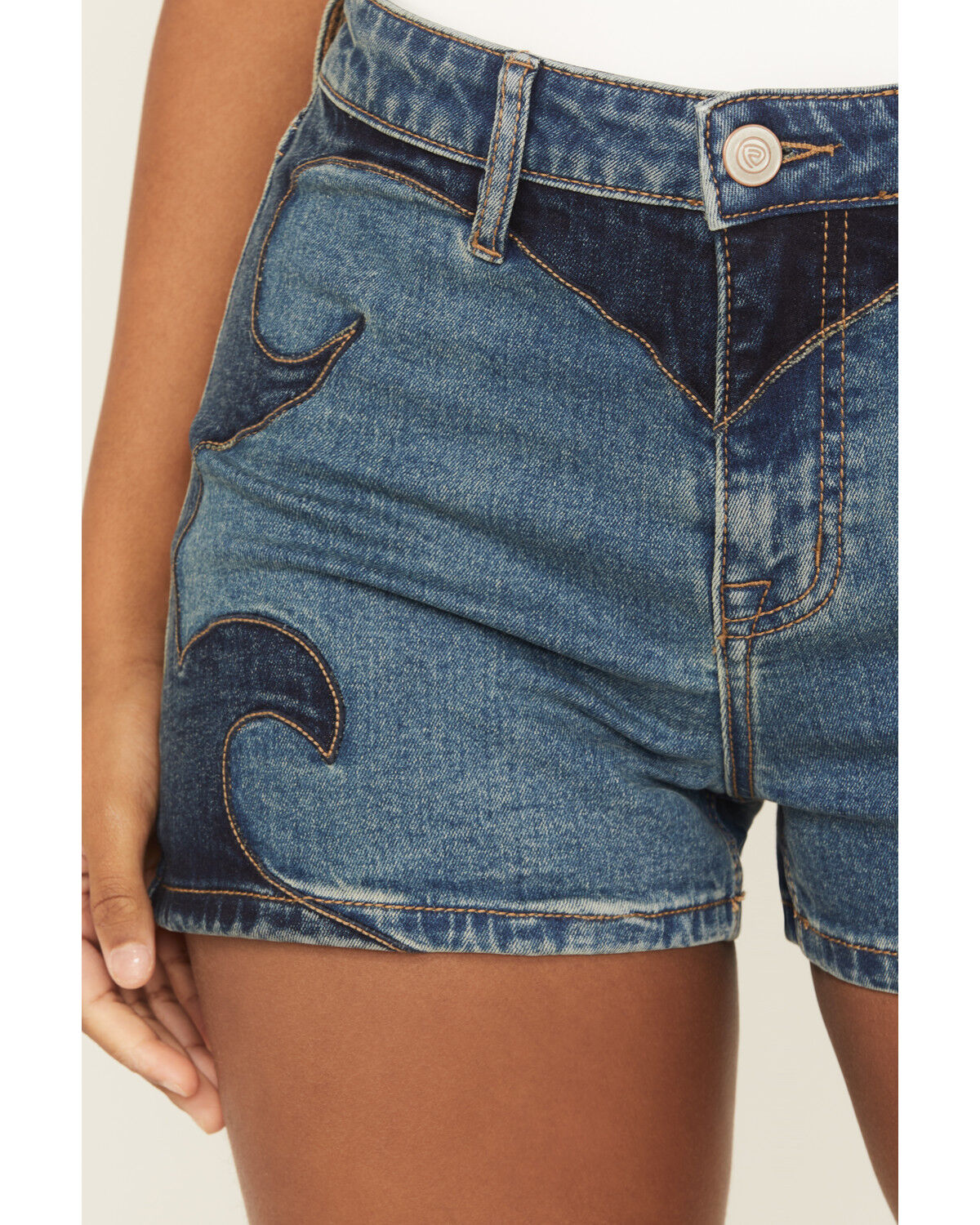 Rock & Roll Denim Women's Medium Wash High Rise Two-Toned Denim Shorts