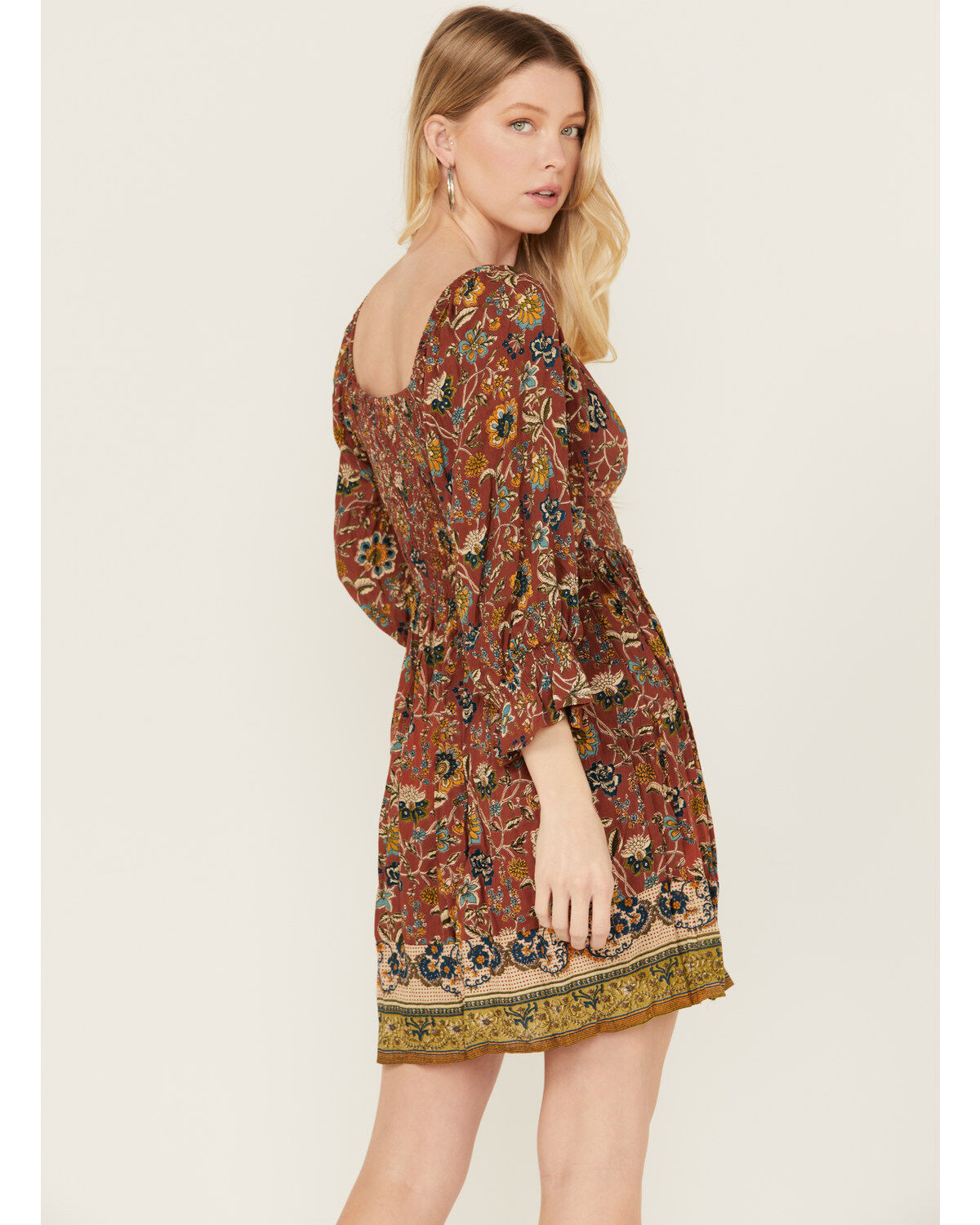 Angie Women's Floral Print Long Sleeve Mini Dress