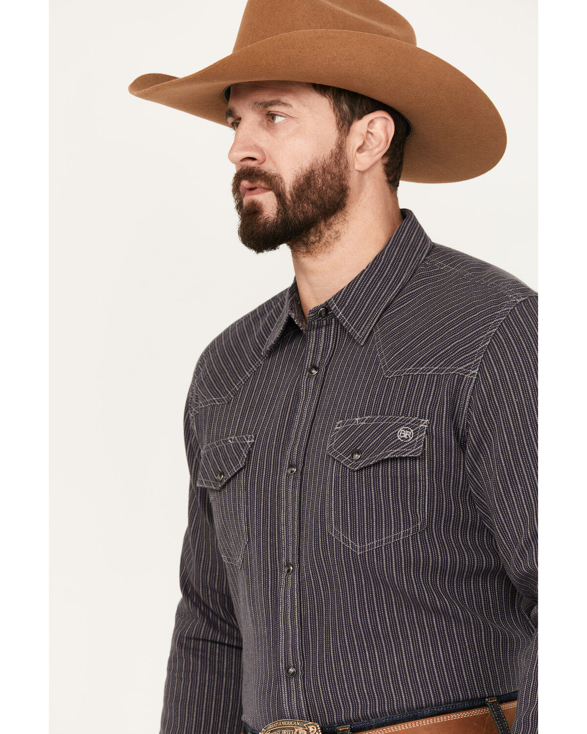 Blue Ranchwear Men's Laramie Striped Long Sleeve Western Snap Shirt