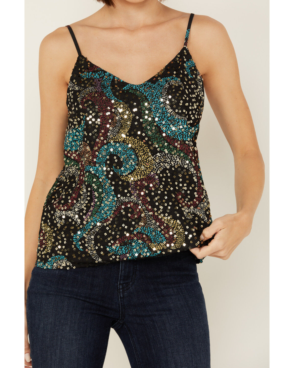 Rock & Roll Denim Women's Sequins Printed Tank