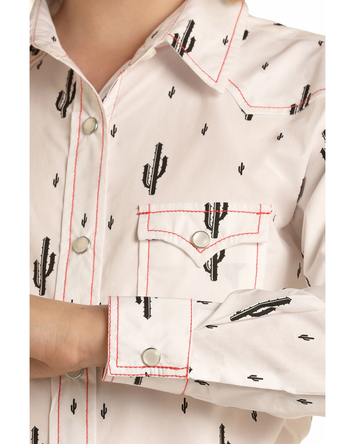 Panhandle Girls' Cactus Print Long Sleeve Pearl Snap Western Shirt