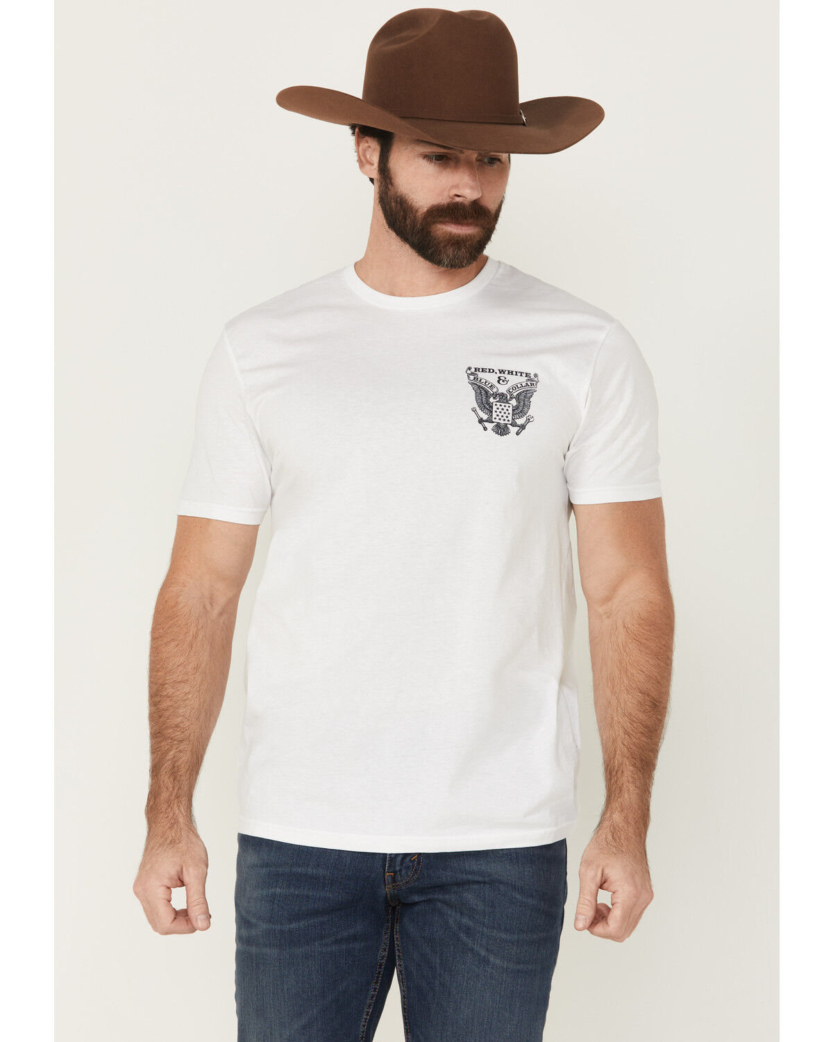 Buckwear Men's Red, White & Blue Collar Short Sleeve Graphic T-Shirt