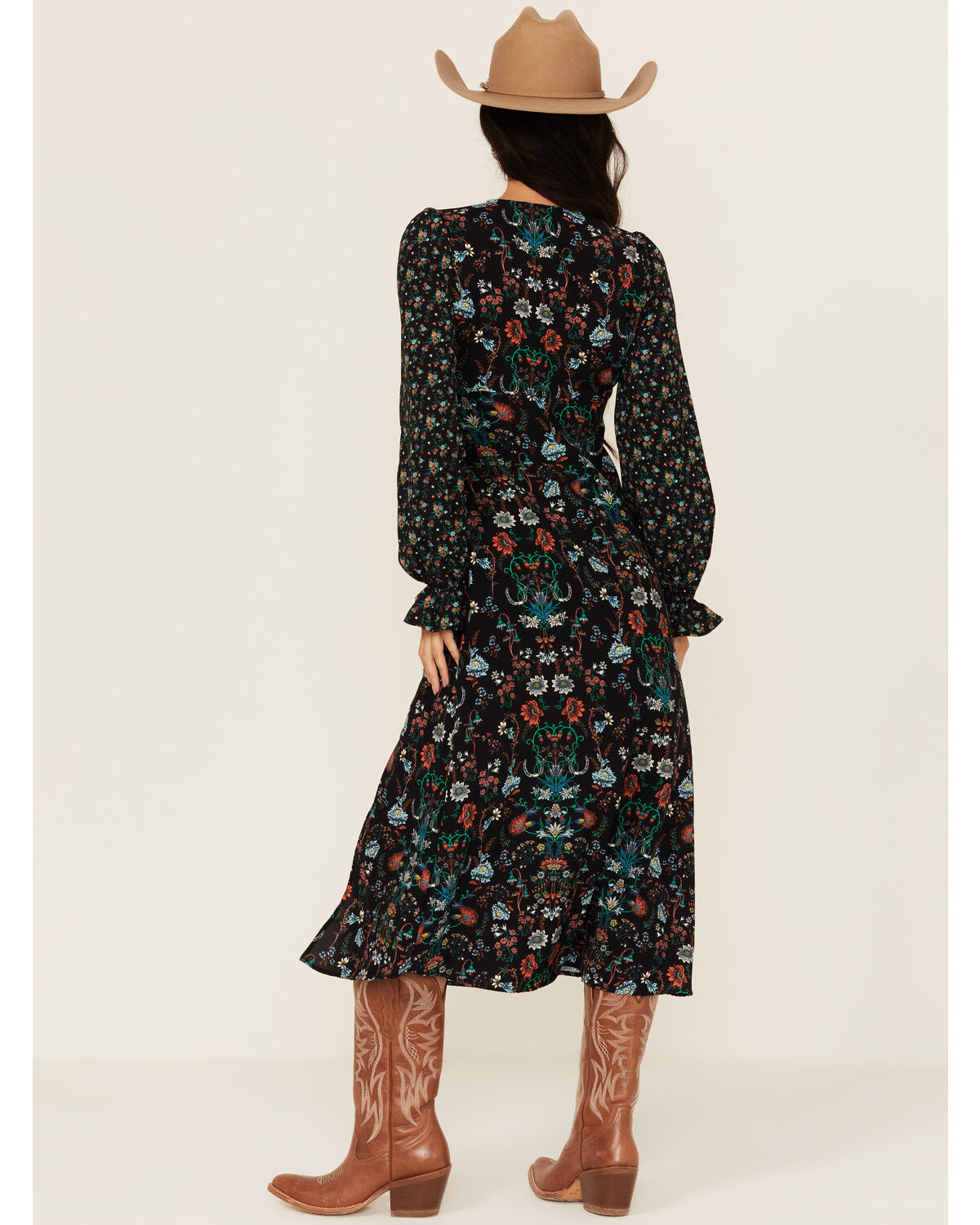 Rock & Roll Denim Women's Printed Long Sleeve Midi Dress