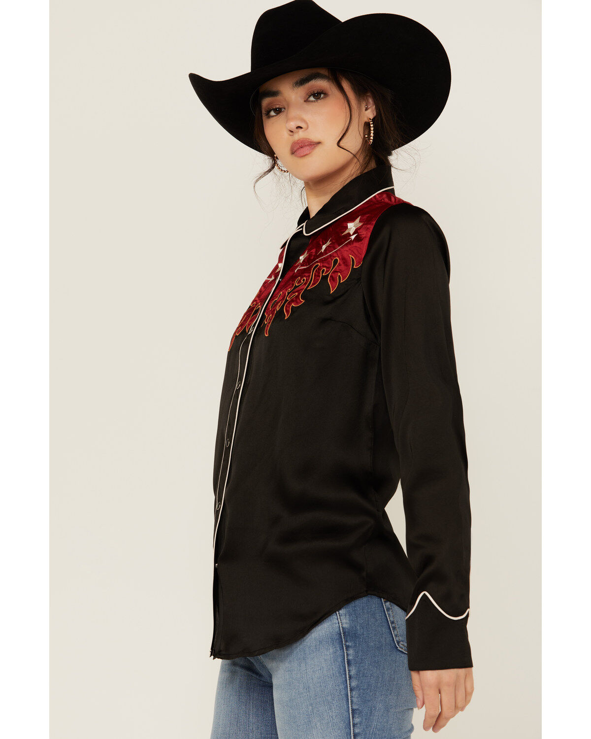 Rock & Roll Denim Women's Flames Long Sleeve Snap Western Shirt