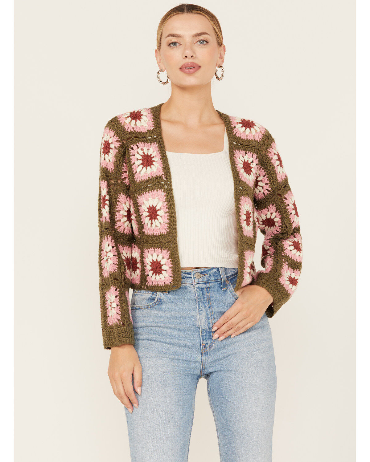 Sadie & Sage Women's Whoopsie Daisy Crochet Cropped Cardigan
