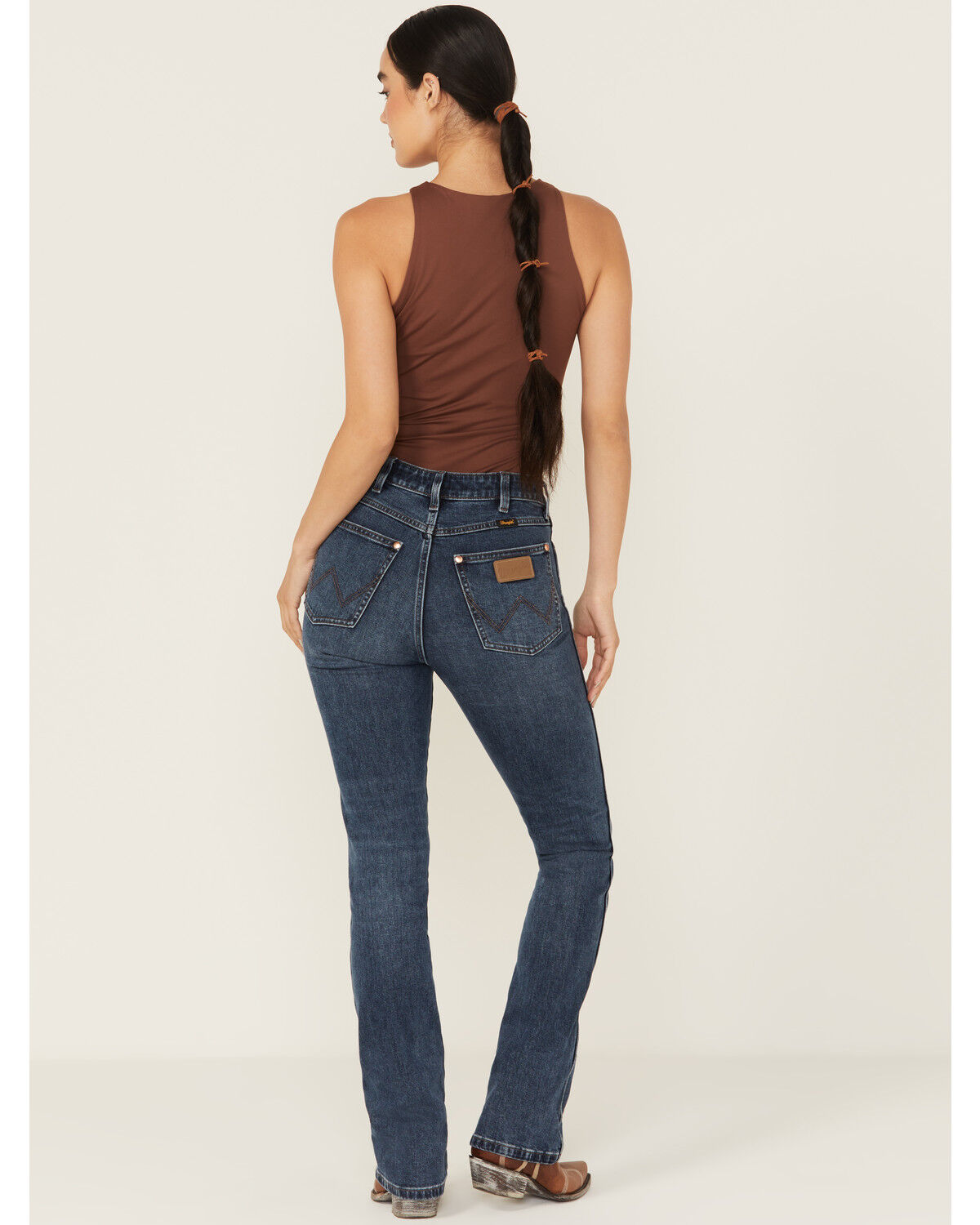 Wrangler X Lainey Wilson Women's Baskin Dark Wash High Rise Boot Hugger Bootcut Stretch Denim Jeans