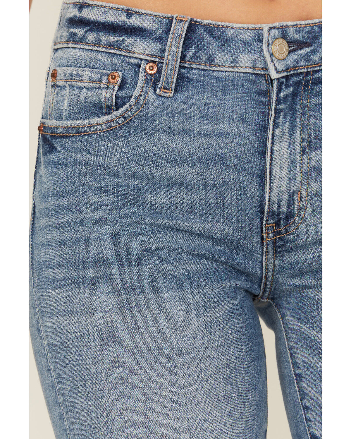 Daze Women's Text Me Medium Wash Mid Rise Flare Stretch Denim Jeans