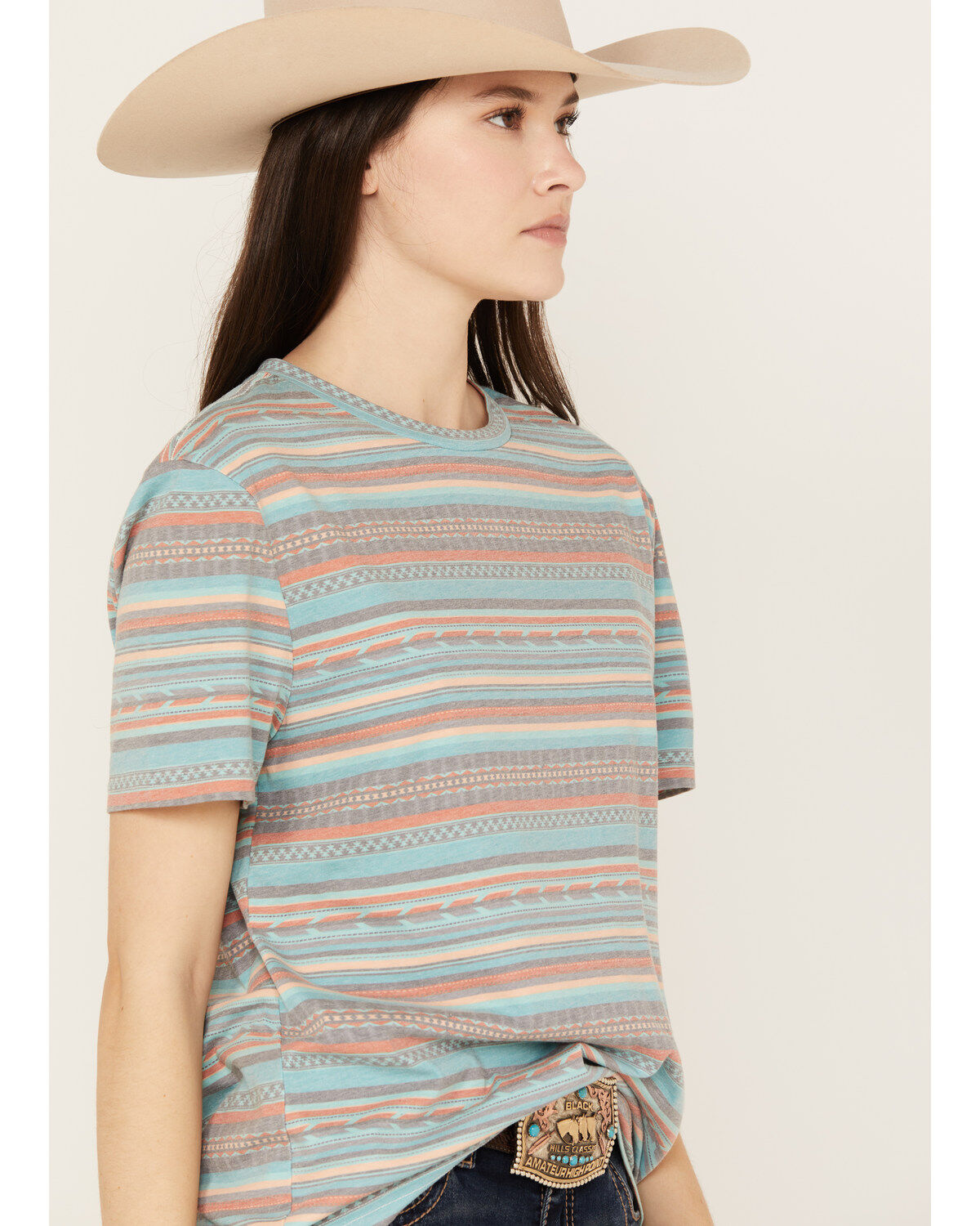 Rock & Roll Denim Women's Striped Southwestern Short Sleeve Tee