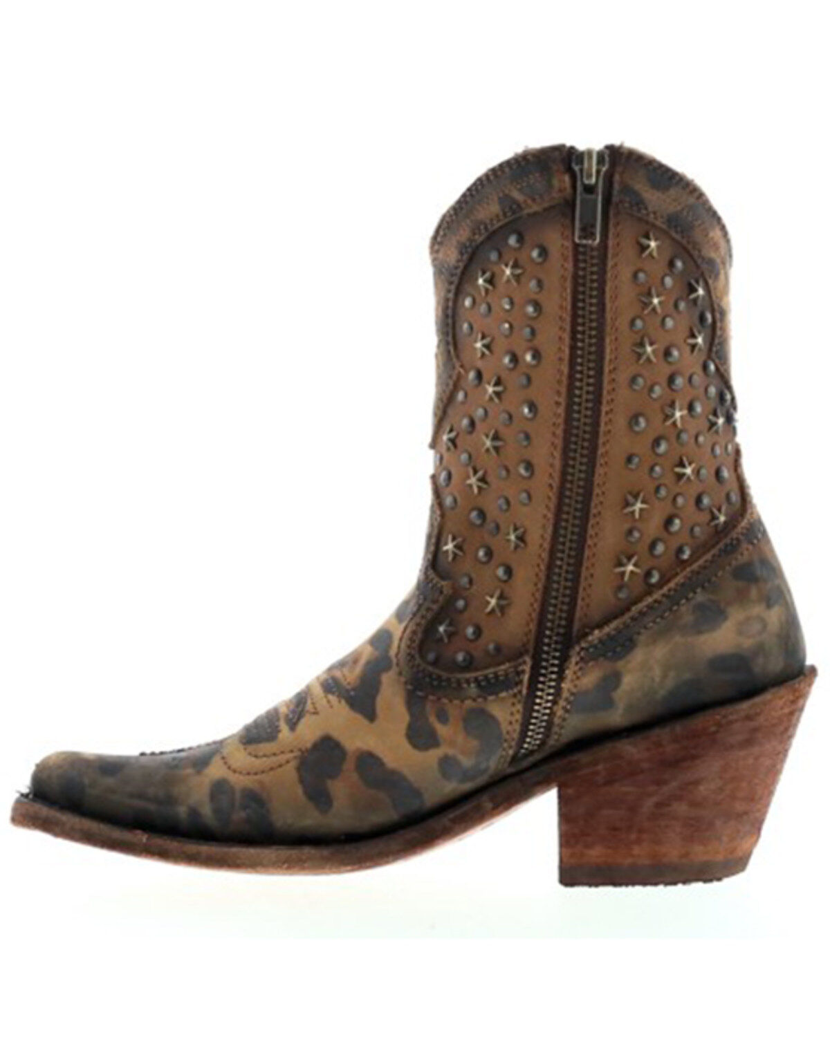 Caborca Silver by Liberty Black Women's Leopard Print Studded Short Western Boots - Snip Toe