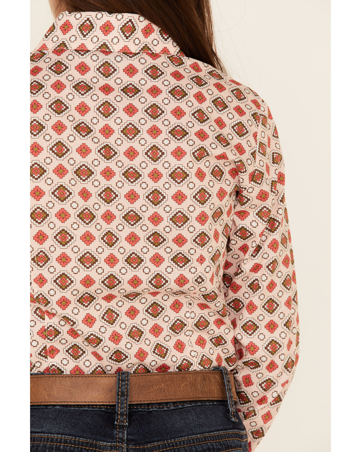 Cruel Girl Girls' Diamond Geo Print Long Sleeve Pearl Snap Western Shirt