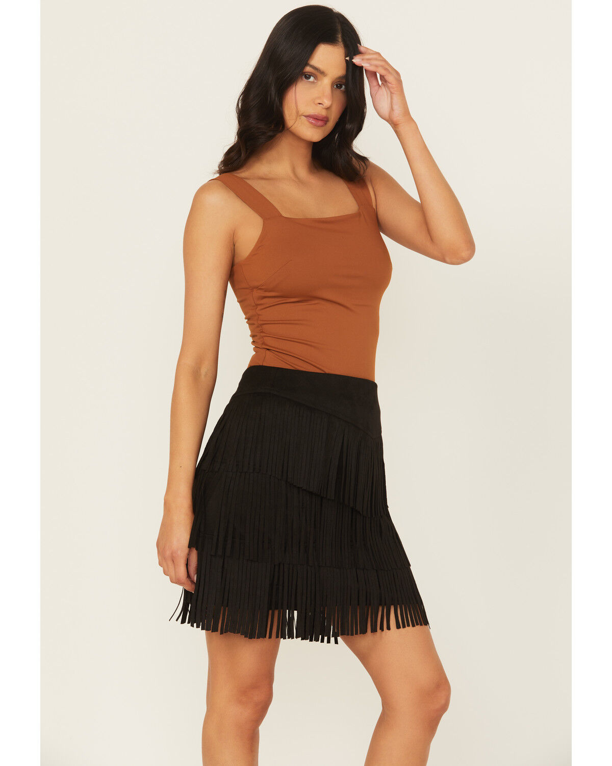 Fornia Women's Faux Suede Fringe Mini Skirt