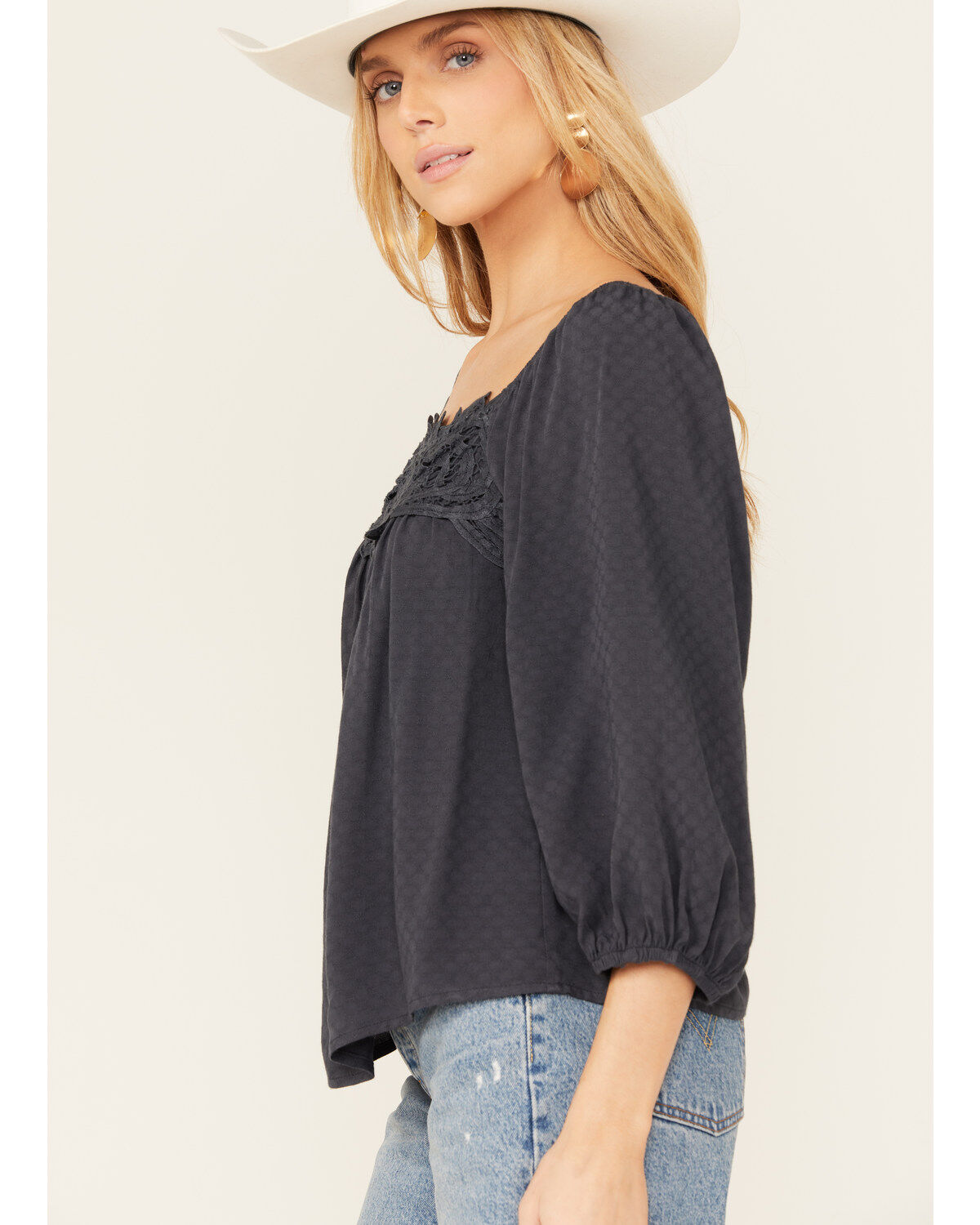 Eyeshadow Women's Battenburg Lace Trim Top