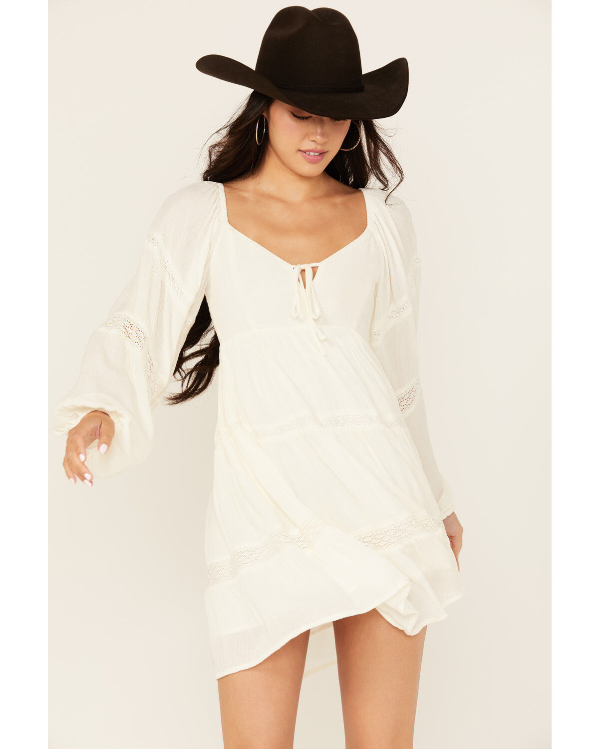 Jolt Women's Lace Trim Long Sleeve Tiered Mini Dress