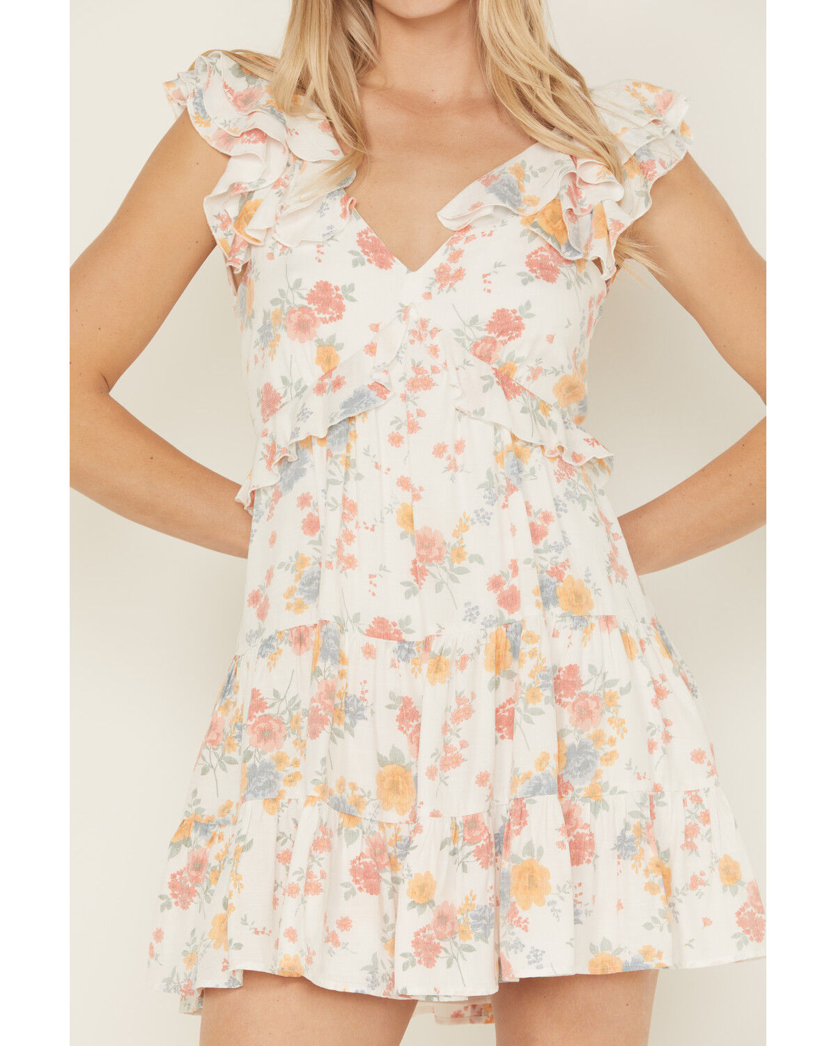 Trixxi Women's Floral Print Ruffle Trim Mini Dress