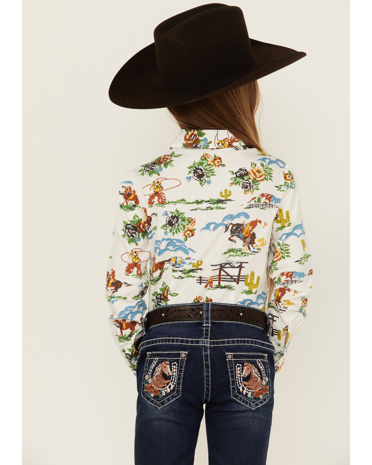 Cruel Girl Girls' Printed Long Sleeve Rhinestone Snap Western Shirt