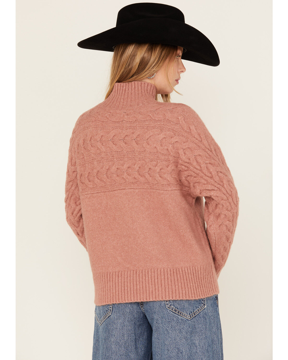 Cleo + Wolf Women's Mock Neck Pullover Cable Knit Sweater