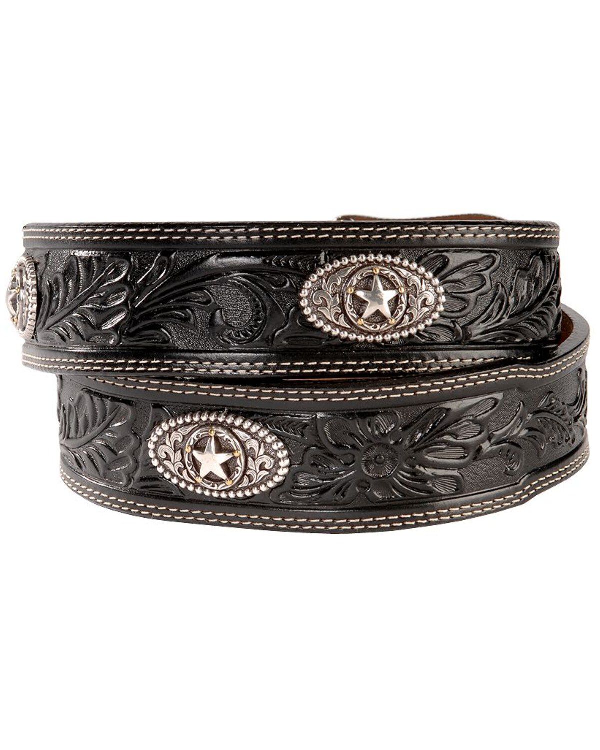 Justin Men's Black Silver Stars Embossed Belt