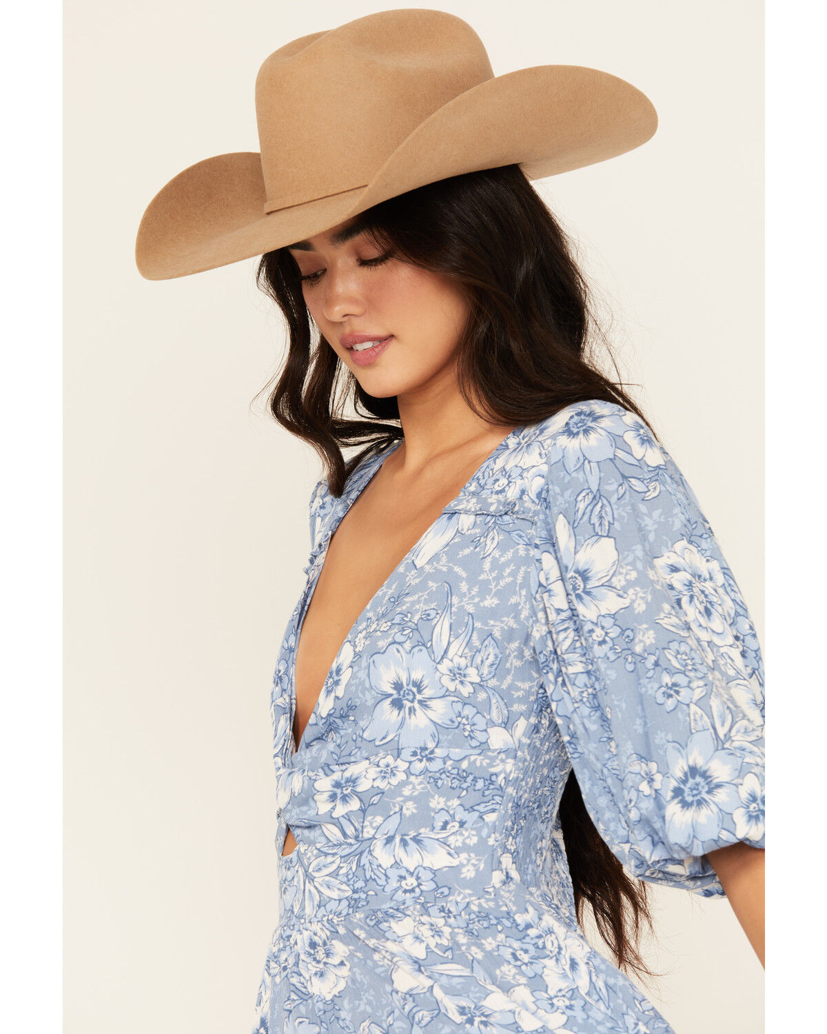 Wild Moss Women's Floral Print Front Twist Midi Dress