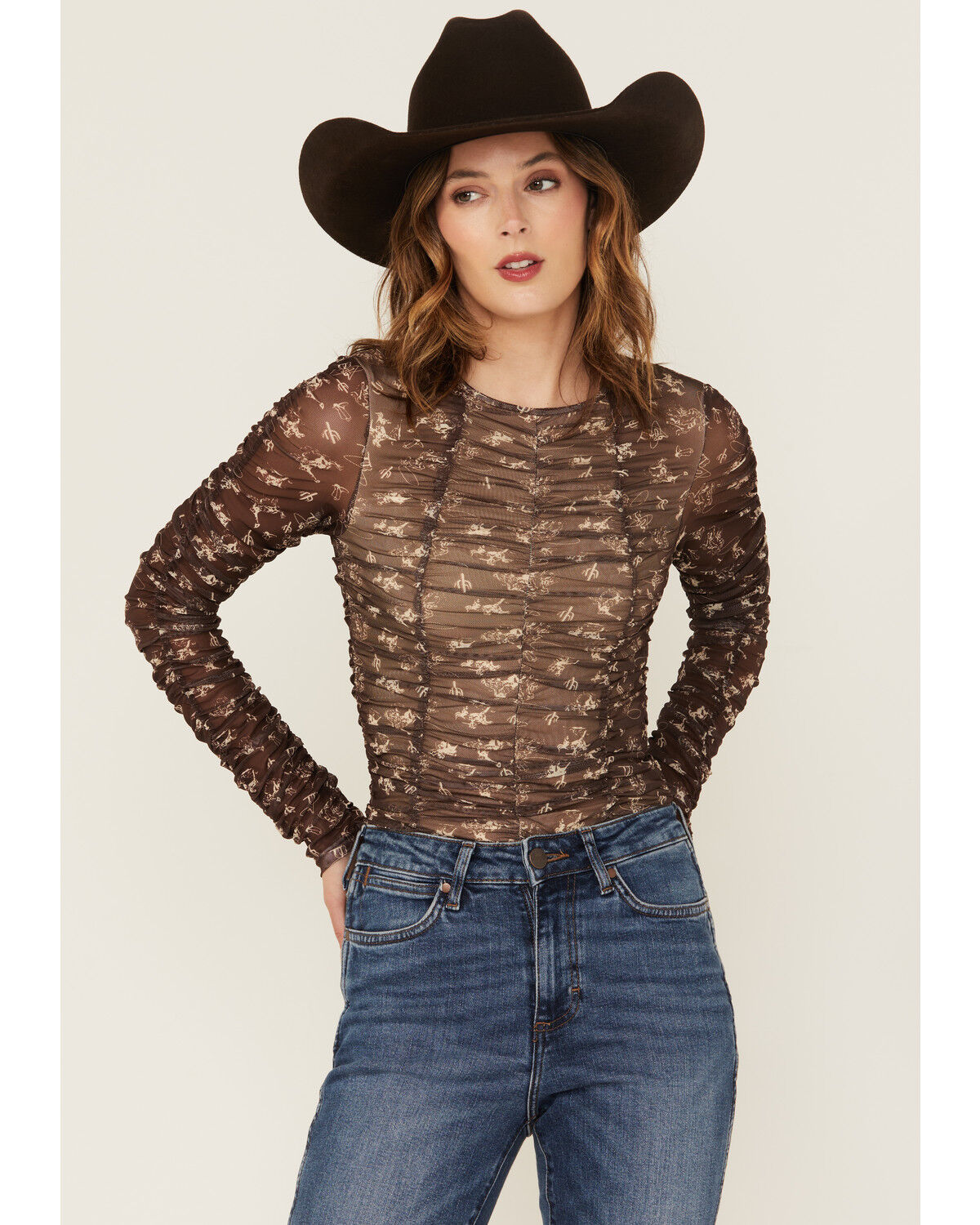 Blue B Women's Conversation Print Mesh Long Sleeve Shirt