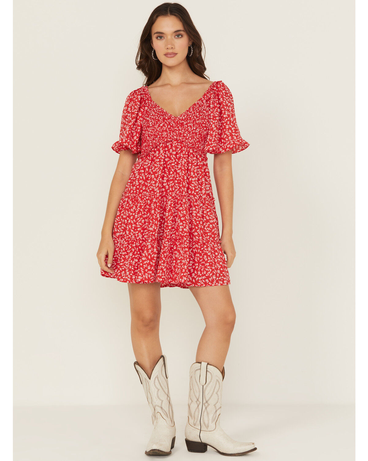 Yura Women's Floral Print Tiered Mini Dress