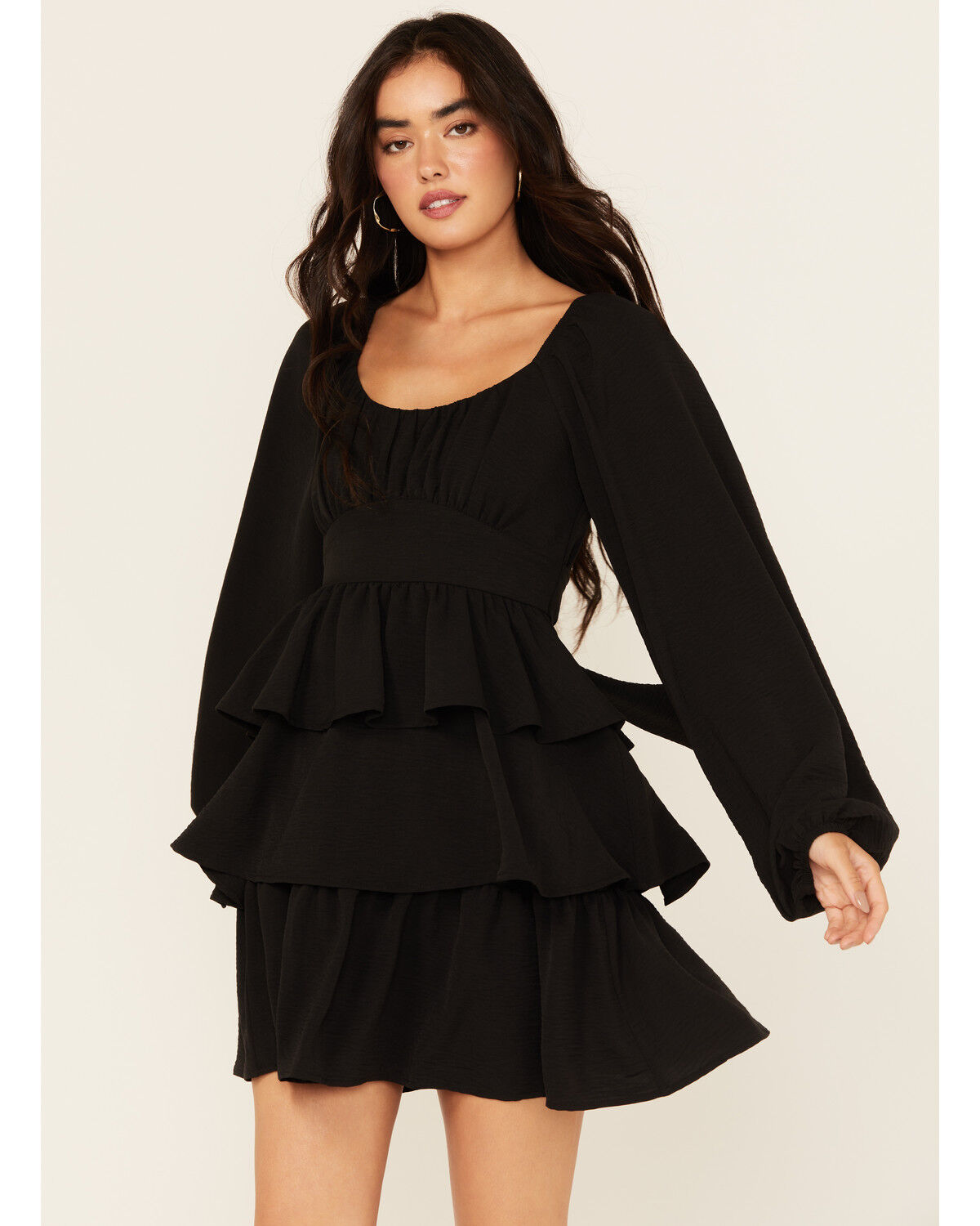 Originality Women's Long Sleeve Tiered Mini Dress