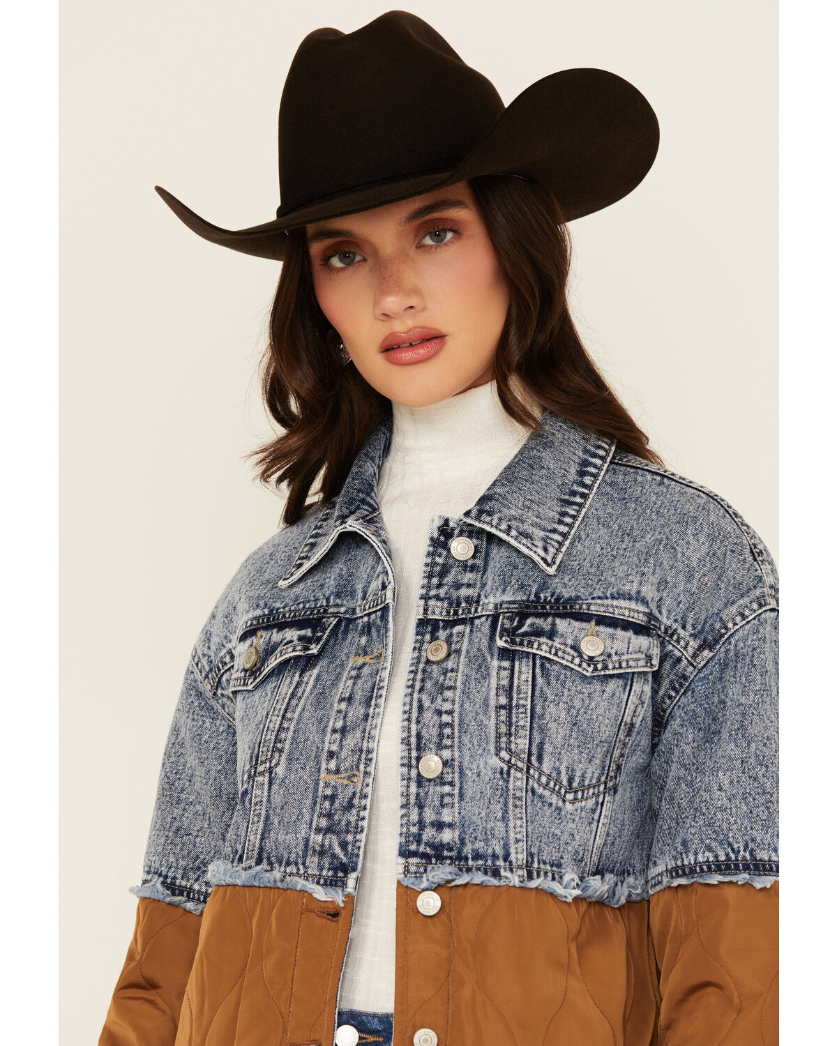 Ashley Women's Color Block Quilted Denim Jacket