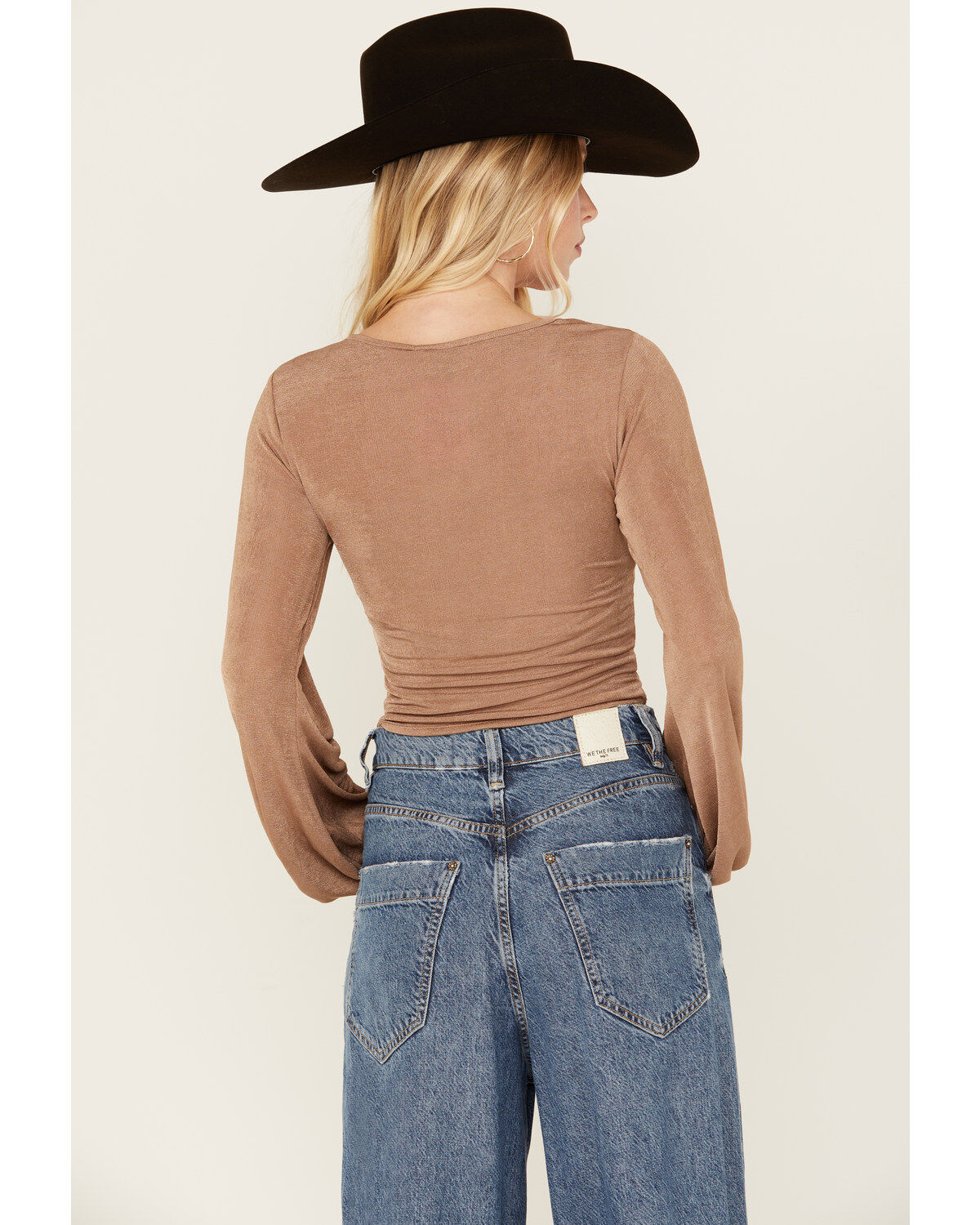 Rock & Roll Denim Women's Metal Ring Long Sleeve Cropped Top