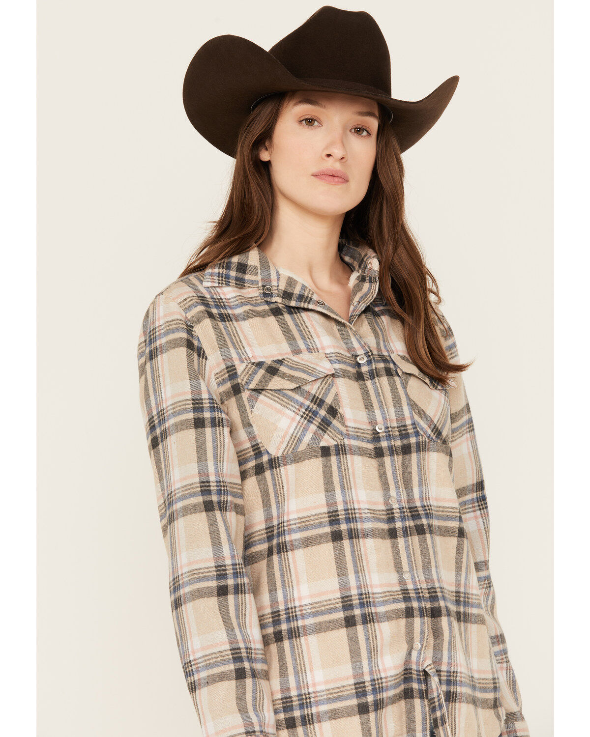 Stillwater Supply Women's Plaid Print Sherpa Lined Shacket