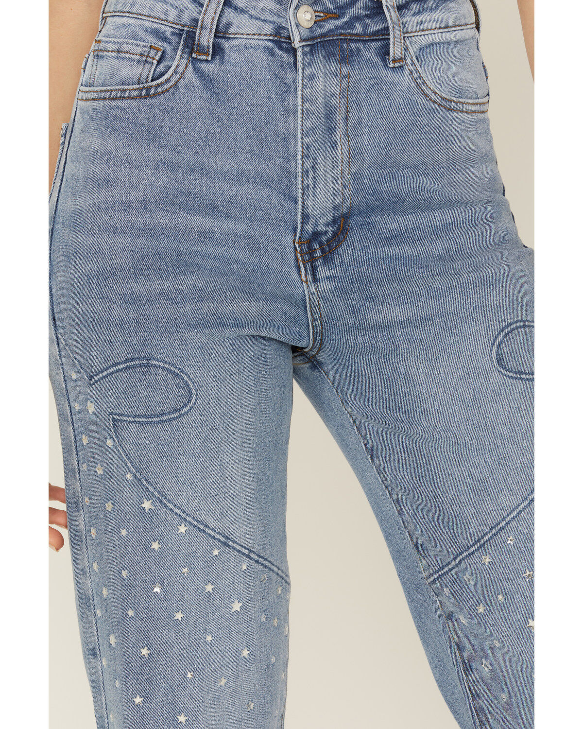 Vibrant Denim Women's Medium Wash High Rise Wide Leg Embellished Denim Jeans