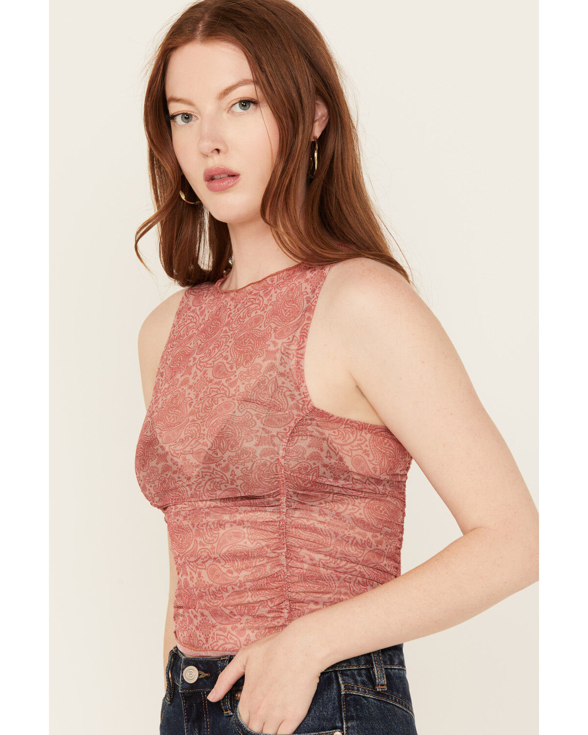 Rock & Roll Denim Women's Paisley Print Mesh Tank