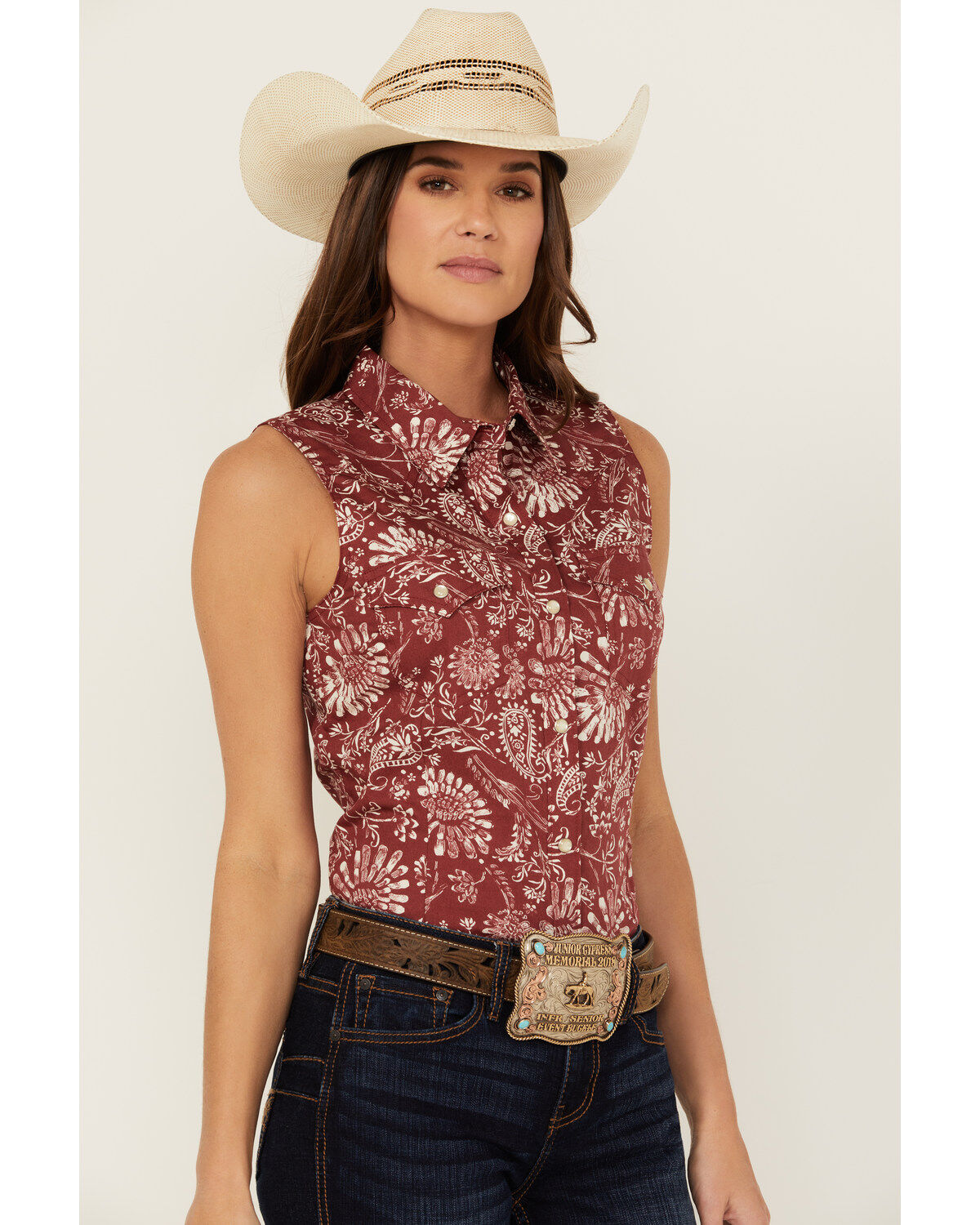 Wrangler Retro Women's Paisley Print Sleeveless Pearl Snap Western Shirt