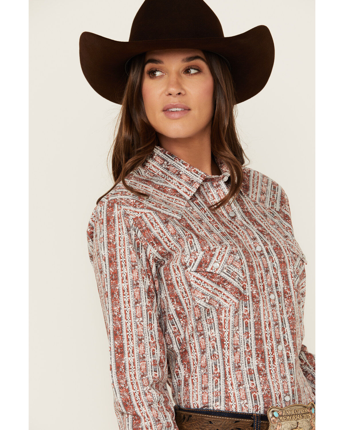 Rough Stock by Panhandle Women's Wallpaper Print Long Sleeve Pearl Snap Stretch Western Shirt